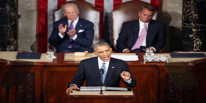  الرّئيسُ الأمريكيُ باراك أوباما يلقي خطاب حالة الاتحاد أمام أعضاء الكونجرسِ