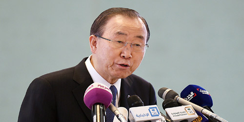  أمين عام الأمم المتحدة أثناء المؤتمر الصحفي