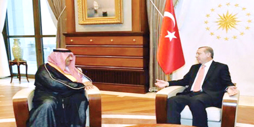  الأمير محمد بن نايف خلال لقائه أردوغان في أنقرة أمس