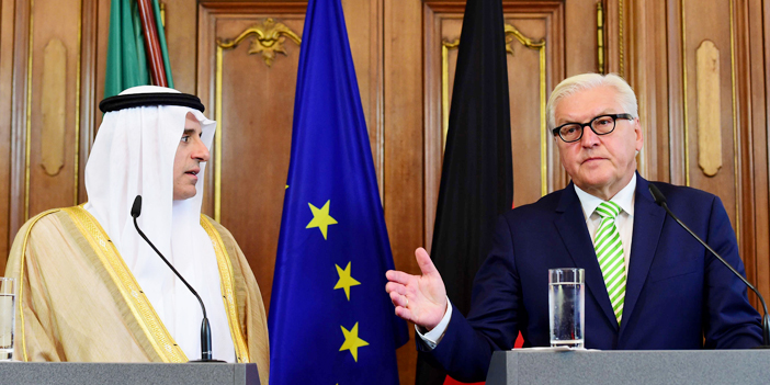  وزير الخارجية الجبير مع نظيره الألماني شتاينماير في المؤتمر الصحفي في برلين أمس