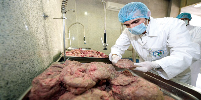  موظف الهيئة يفحص اللحوم