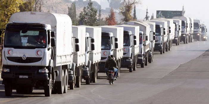  قافلة شحنات المساعدات متوجهة إلى بلدة مضايا