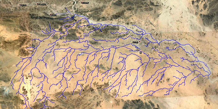  خريطة الأودية القادمة إلى بيشة من جبال السروات
