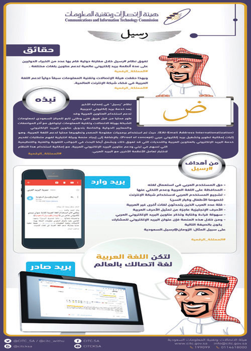 «هيئة الاتصالات»: نجاح «رسيل» في دعم العربية على الإنترنت 