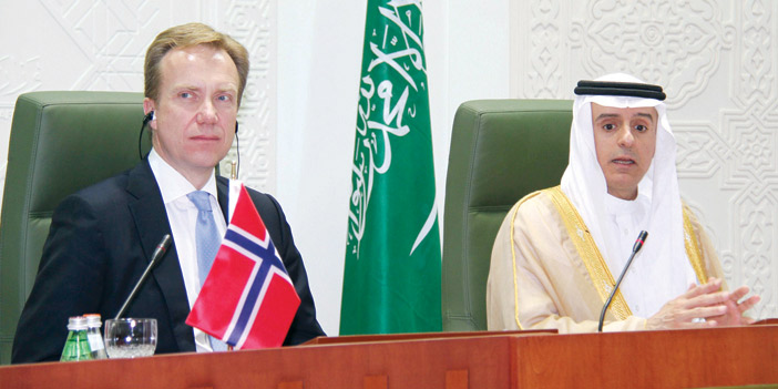  الجبير مع وزير خارجية النرويج خلال المؤتمر الصحفي