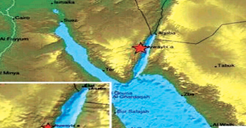  خريطة توضح موقع الزلزال