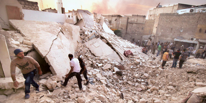   أثر الدمار الذي خلفه قصف طيران الأسد