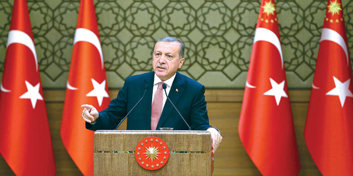  الرئيس التركي رجب طيب أردوغان خلال خطابه في أنقرة أمس
