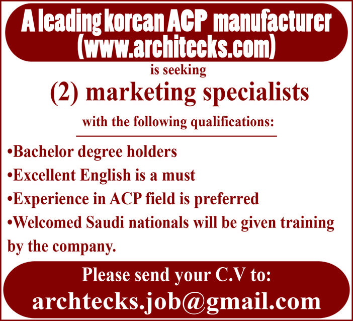 ALEADING kOREAN ACP is seeking marketing specialists 