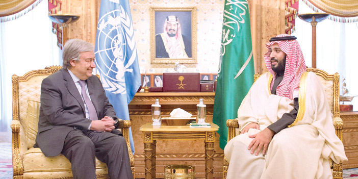  الأمير محمد بن سلمان يتحدث مع غوتيريس