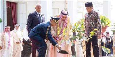 خادم الحرمين يغرس شجرة النماء في القصر الرئاسي 
