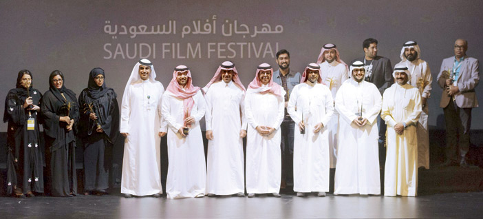  مخرجو الأفلام والممثلون خلال حفل إطلاق النسخة الرابعة من مهرجان «أفلام السعودية»