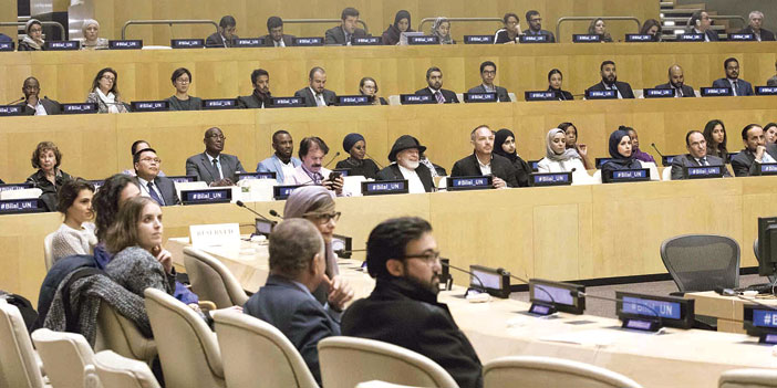  الأعضاء الدائمون بالأمم المتحدة خلال متابعتهم فيلم بلال في قاعة غرفة المجلس الاقتصادي والاجتماعي