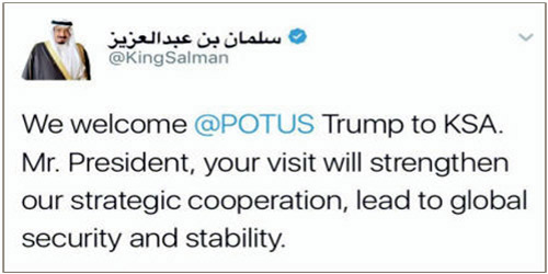الملك مرحباً بـ«ترامب» عبر «تويتر» 