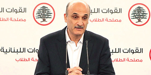  النائب اللبناني سمير جعجع في مؤتمر صحفي سابق