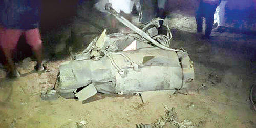   الصاروخ الحوثي بعد اعتراضه في الطائف