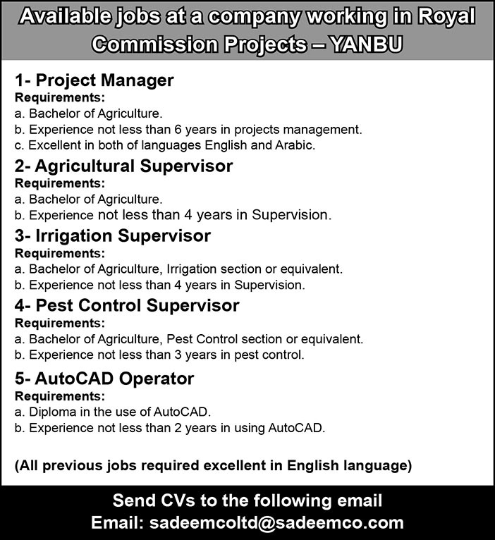 available jobs at a company workin in royal commission projects yanbu 