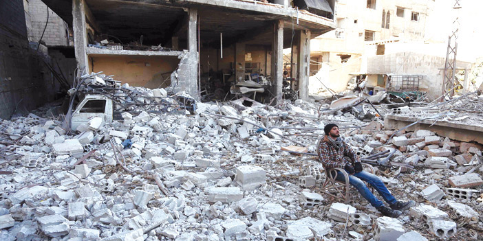  آثار التدمير في الغوطة الشرقية بعد استهدافها من قبل قوات النظام وروسيا