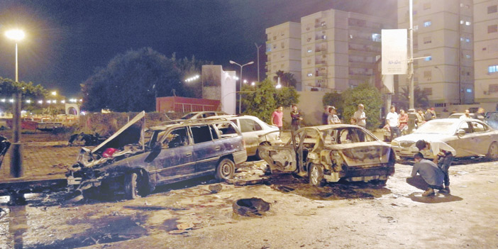  آثار الانفجار الإرهابي الذي وقع في بنغازي