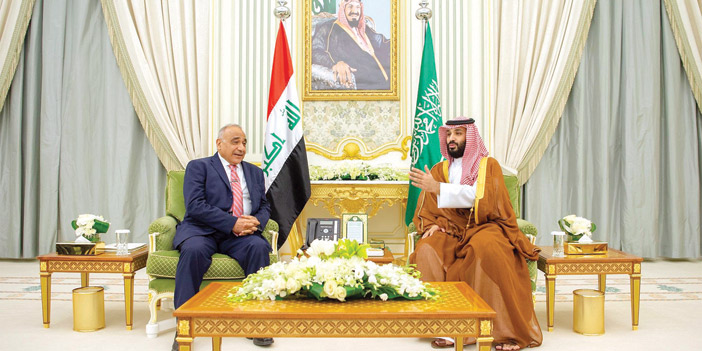  ولي العهد ورئيس الوزراء العراقي خلال جلسة المباحثات الرسمية في الرياض أمس