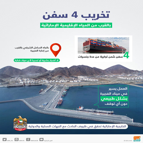 الإمارات: تعرض أربع سفن تجارية لعمليات تخريبية قرب المياه الإقليمية 