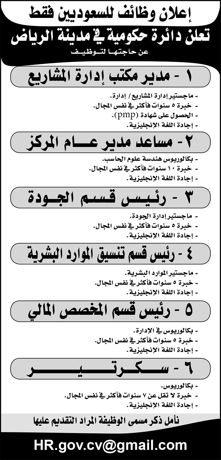 اعلان وظائف للسعوديين 
