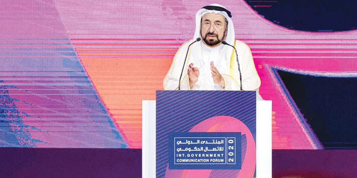 حاكم الشارقة الشيخ سلطان القاسمي في كلمة خلال افتتاح منتدى الاتصال الدولي