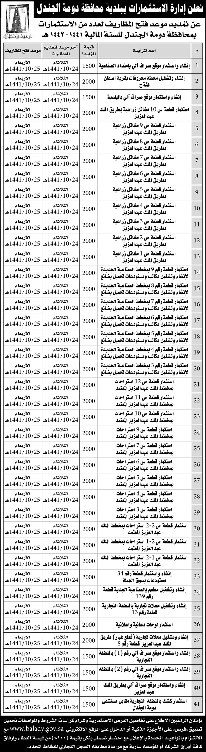 إدارة الاستثمارات ببلدية محافظة دومة الجندل 