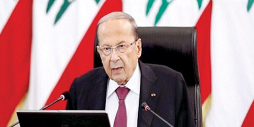  الرئيس اللبناني ميشال عون خلال مؤتمر صحفي في بيروت