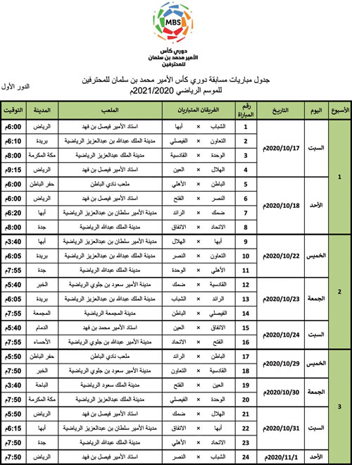 إعلان جدول مباريات الدور الأول من الدوري السعودي للمحترفين 