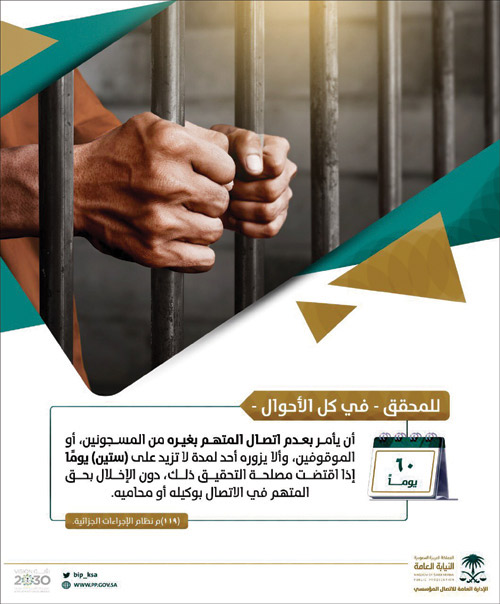 «النيابة»: للمحقق أن يأمر بعدم اتصال المتهم بالمسجونين والموقوفين 