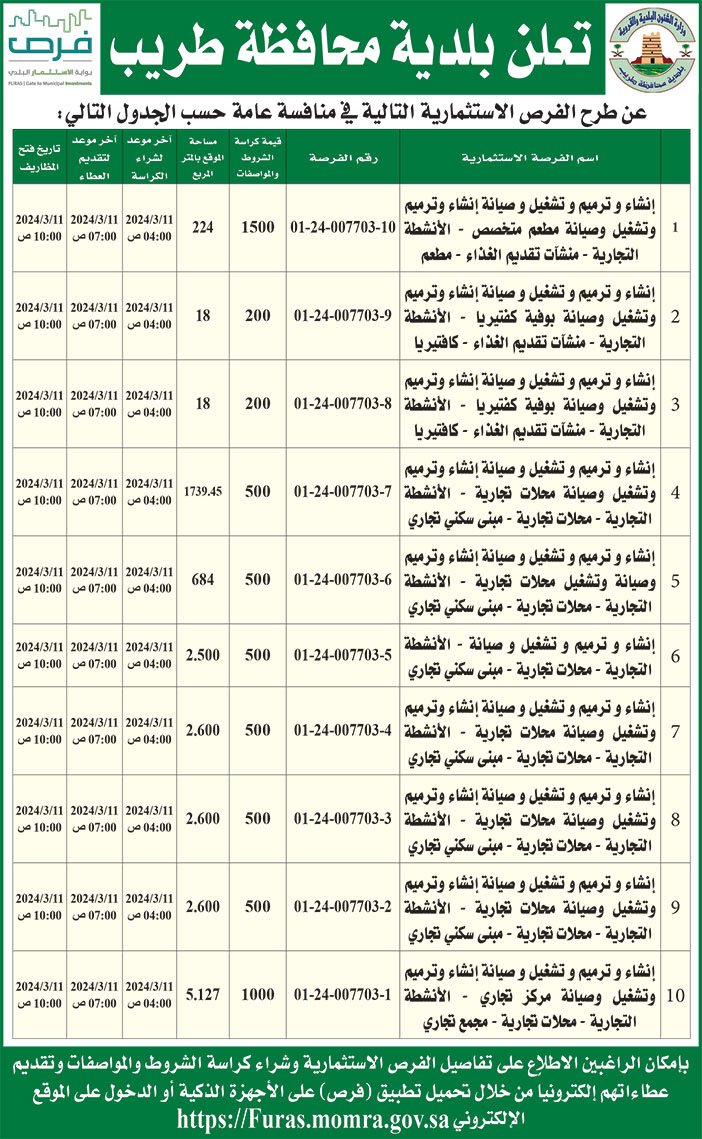 إعلان بلدية محافظة طريب 