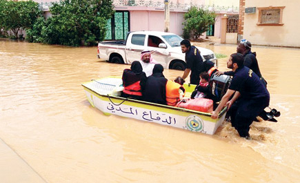 الأمطار: (15) ألف بلاغ إنقاذ واحتجازات في مناطق المملكة 