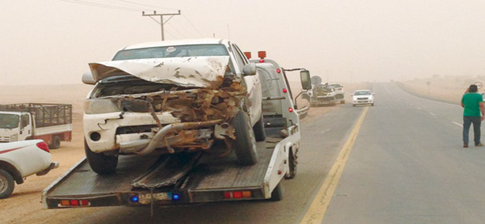 15 سيارة تتصادم جماعياً بسبب الغبار 