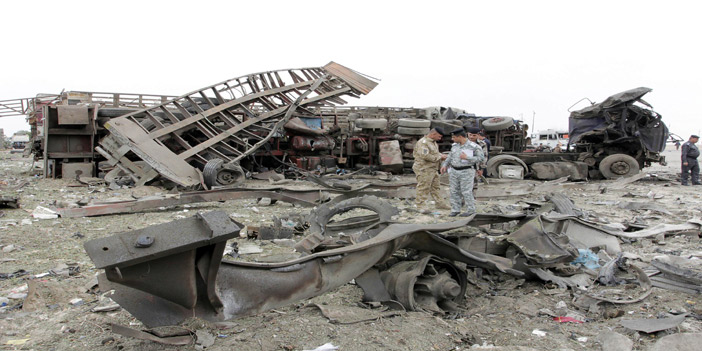  الشاحنة التي انفجرت في منطقة سفوان قرب الحدودِ الكويتية