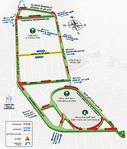  خريطة التحويلات المرورية على محور طريق الملك عبد العزيز
