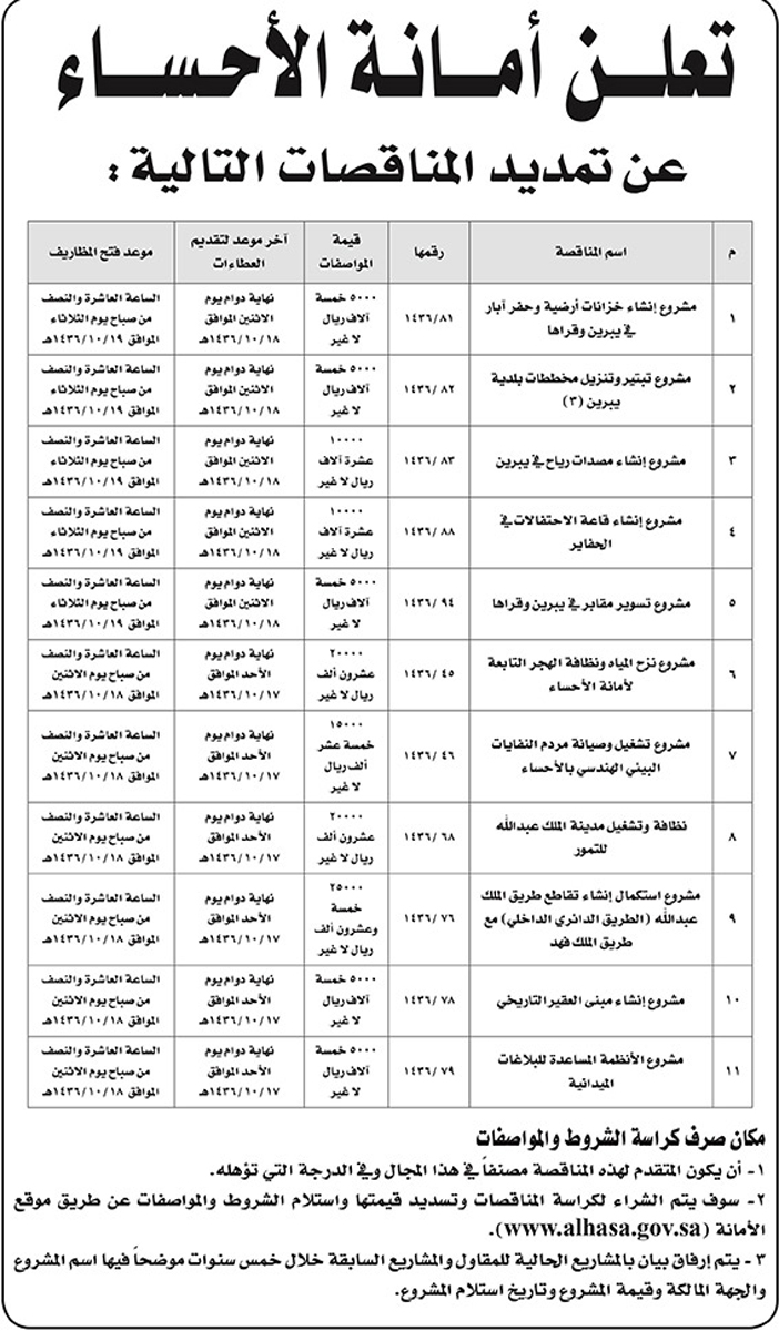 امانه الاحساء تعلن عن تمديد منافسات 