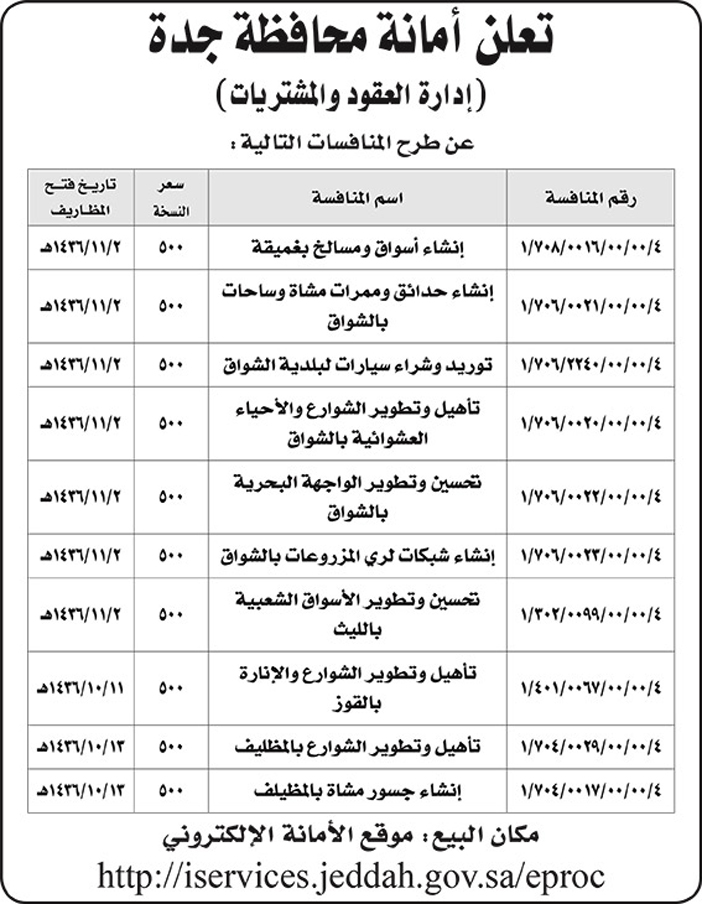 امانة محافظة جدة تعلن عن منافسات 