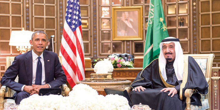  خادم الحرمين خلال اجتماعه مع الرئيس الأمريكي في الرياض (يناير 2015)