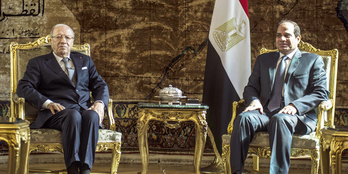  الرئيس التونسي خلال زيارتة بمصر بجانب الرئيس السيسي