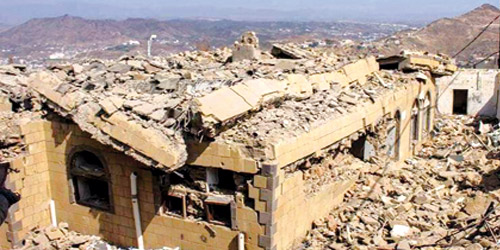  أحد المباني التي فجرتها ميليشيا الحوثي وصالح بتعز قبل أيام