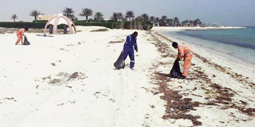  أعمال النظافة في شاطئ رأس تنورة