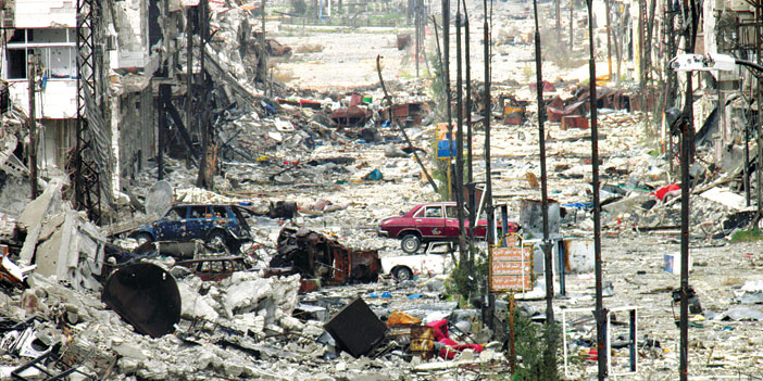  إحدى المدن السورية المدمرة جراء القصف الغاشم عليها من قبل قوات النظام