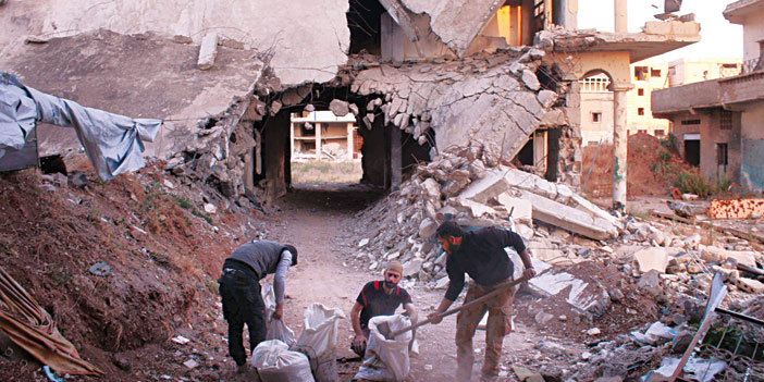 آثار قصف قوات الأسد على مناطق قرب الغوطة الشرقية