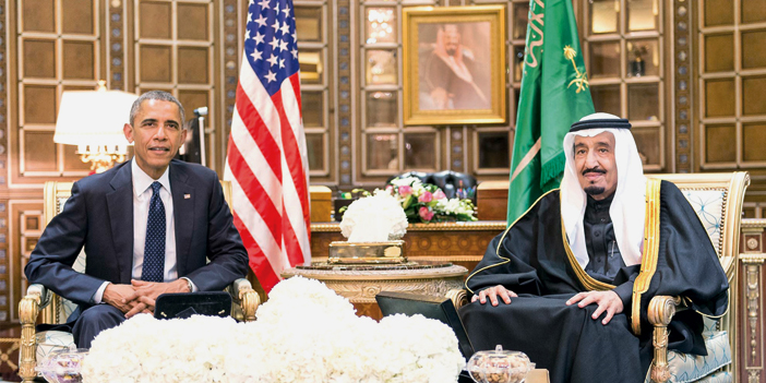  الملك سلمان بن عبدالعزيز خلال اجتماعه مع الرئيس الأمريكي أوباما في الرياض (يناير 2015م)