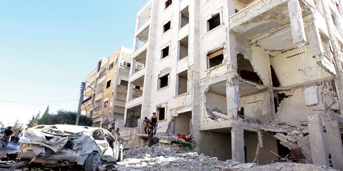   جانب من الدمار الذي حلّ بأحد أحياء مدينة أدلب جراء قصف نظام بشار