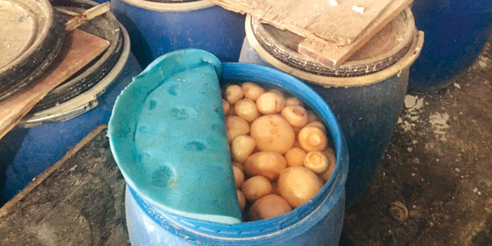 بلدية السلي تضبط وتتلف 256 برميلاً للمخللات 