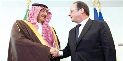 ولي العهد والرئيس الفرنسي بحثا تطورات الأوضاع في منطقة الشرق الأوسط والتعاون المشترك لمكافحة التطرف ومحاربة الإرهاب 