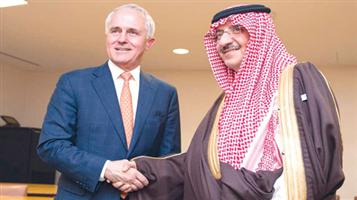 ولي العهد ورئيس وزراء أستراليا بحثا العلاقات الثنائية بين البلدين والأمور ذات الاهتمام المشترك 
