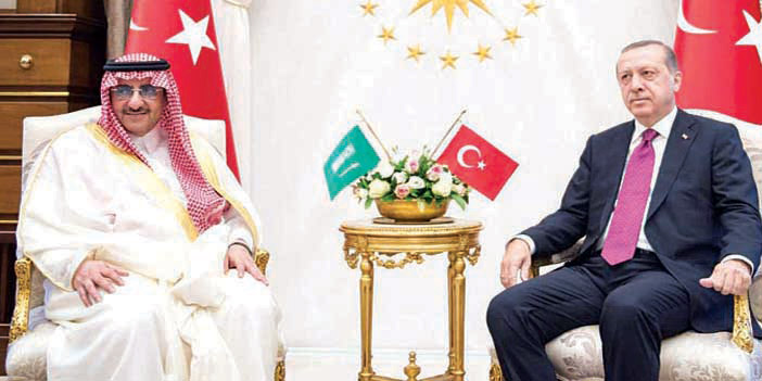   ولي العهد خلال اجتماعه مع الرئيس التركي في أنقرة أمس